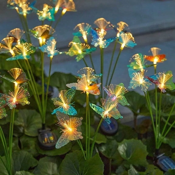 2 Pack Solar Butterfly Lights with 12 Butterfly Lamp Heads Solar Powered Multi Modes Outdoor Decoration Ideal for Patio Lighting and Yard Decor