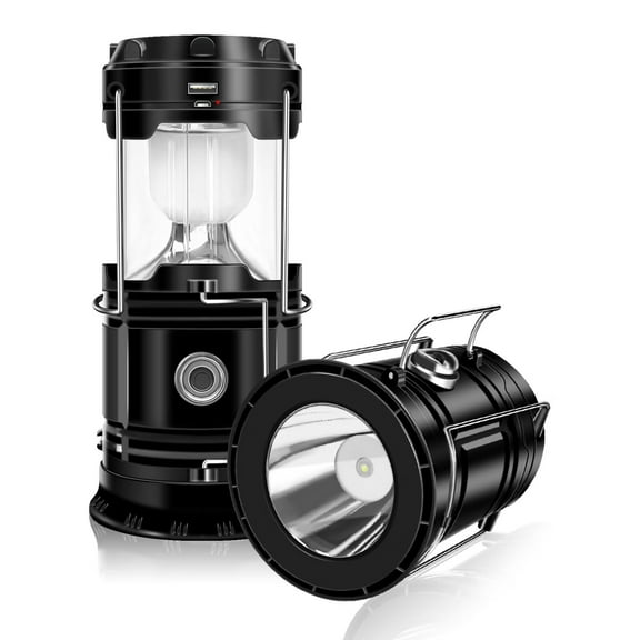 2-Pack Solar Camping Lantern, Collapsible LED Solar USB Rechargeable Lantern Flashlight Emergency Hanging Lights for Camping Hurricanes Power Outages Indoor Outdoor