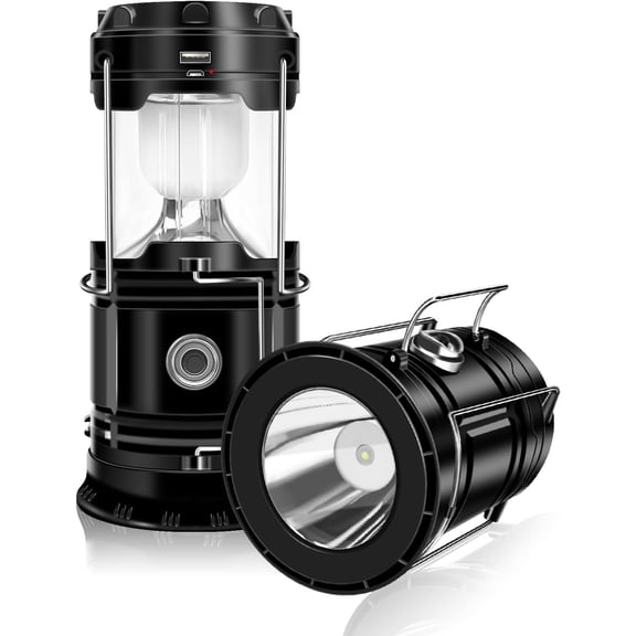 2-Pack Solar Camping Lantern, Collapsible LED Solar USB Rechargeable Lantern Flashlight Lights for Camping Hurricanes Power Outages Indoor Outdoor