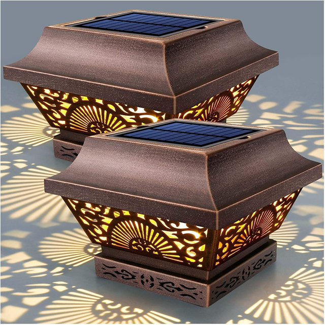 2 Pack Solar Cap Lights Outdoor Waterproof Metal Warm White LED