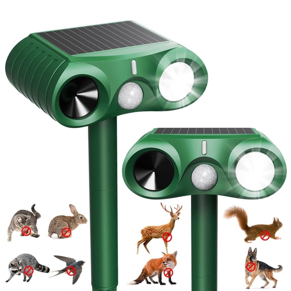 2 Pack Solar Cat Repellent for Gardens, Ultrasonic Animal Repeller with USB & Solar, Waterproof Cat Scarers for Gardens with Motion Sensor for Farm Squirrels Dogs Cats Foxes Birds