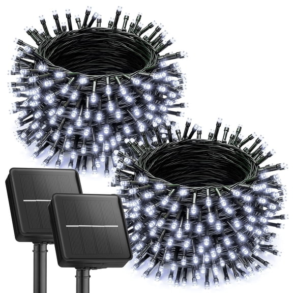 2-Pack Solar Christmas Lights Outdoor Waterproof, Upgraded High Capacity Battery Solar Powered String Lights, 8 Lighting Modes Multicolor Fairy Lights for Xmas Tree Garden Yard Decorations