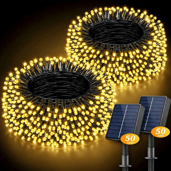 2 Pack Solar Christmas Lights Outside Waterproof, 8 Modes String Light for Xmas Patio Garden Party Yard Tree Decor, Warm White