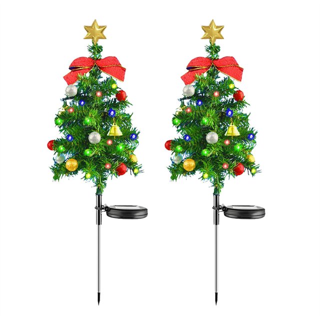 2 Pack Solar Christmas Trees Stake Lights with Multicolor Lights, 26