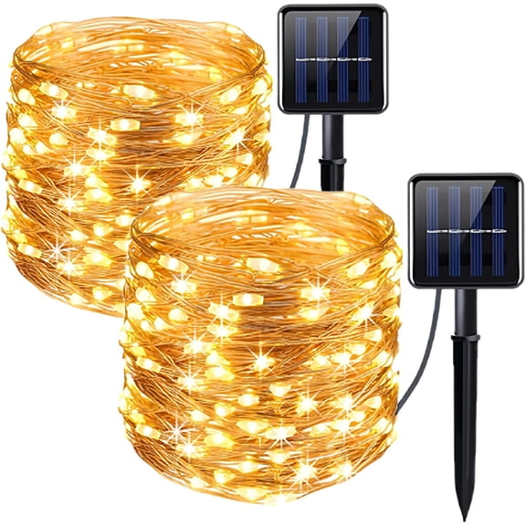 2 Pack Solar Fairy Lights, 65.6FT 200 LED Copper Wire String Lights with 8 Modes, Waterproof Solar Garden Lights for Patio Yard Trees Christmas Wedding Party