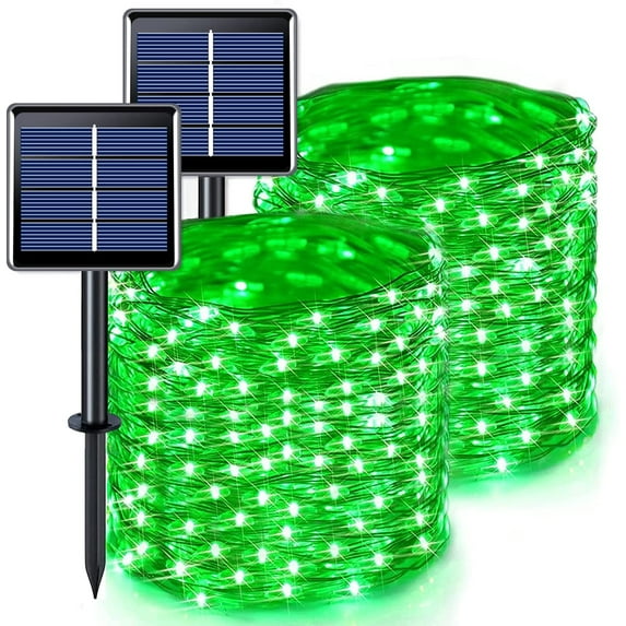 2 Pack Solar Fairy Lights Outdoor 66ft 200 LED Solar Powered Copper Wire Lights 8 Modes Waterproof for Garden Tree Patio Wedding Party Decor,Green