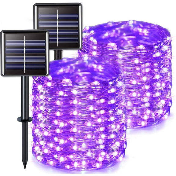 2 Pack Solar Fairy Lights Outdoor 66ft 200 LED Solar Powered Copper Wire Lights 8 Modes Waterproof for Garden Tree Patio Wedding Party Decor,Purple