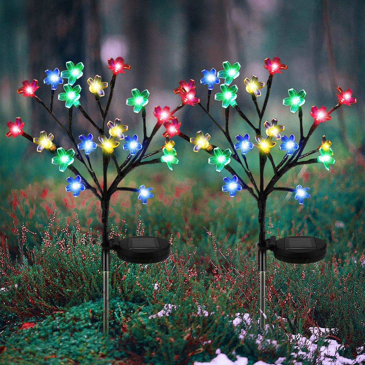 2 Pack Solar Fairy Lights Waterproof Multi-Color Solar Powered Garden Lights, Solar Flower Lights with 20 Cherry Blossom, Bigger Solar Panel for Pathway Patio Yard Christmas Decor - image 1 of 8