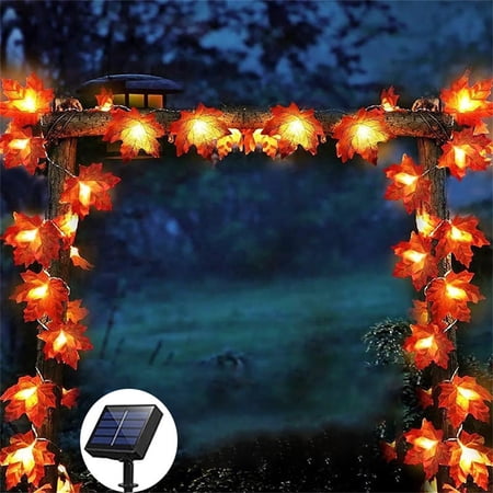 2 Pack Solar Fall Garland Lights Fall Decor 100 LED 32Ft Maple Leaves String Lights Thanksgiving Waterproof Autumn Decorations for Garden Balcony Outdoor