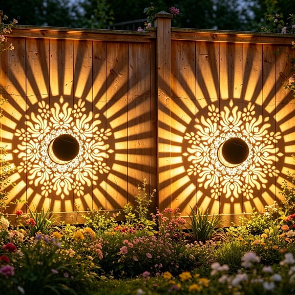 2 Pack Solar Fence Lights Outdoor, Decorative Solar Wall Lights with Peony Pattern, IP65 Waterproof LED Wall Sconce Lantern for Garden Yard Fence Decor, Patio Pathway, Gift for Women Mom