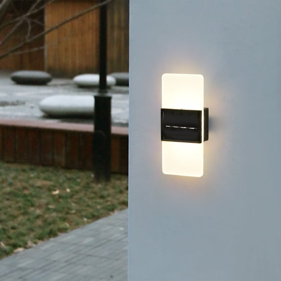 2 Pack Solar Fence Lights Outdoor LED | IP65 Waterproof Acrylic Wall Sconce | Auto On/Off, White Light, 6-8 Hour Runtime | Patio Garden Garage Pathway Lighting