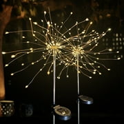 2 Pack Solar Firework Lights, 120 LED Waterproof Garden Fireworks Lamp, DIY Starburst Firework Lamp for Path Party Yard Decoration Lighting (Warm White)