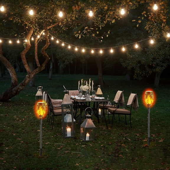 2-Pack Solar Flame Torch Light With 12 LED For Garden Lawn Patio Decoration ABS Plastic