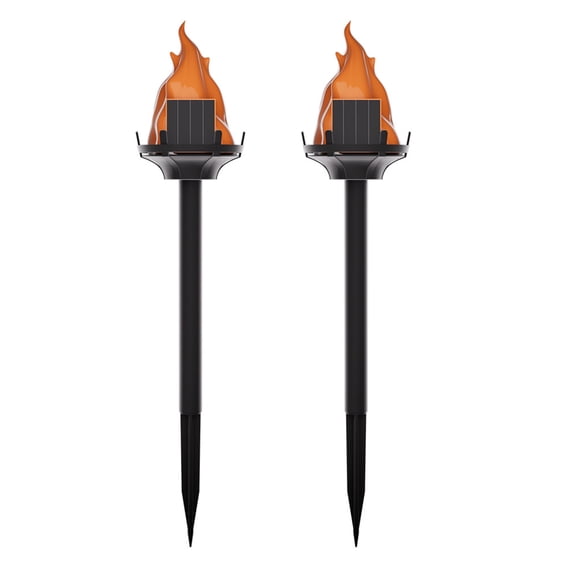 2 Pack Solar Flame Torch Lights Outdoor,Halloween Dual Use Flickering Flame Garden Light,Christmas Hanging Lanterns,Auto On/Off & Waterproof Lighting for Lawn Patio Yard Walkway Driveway