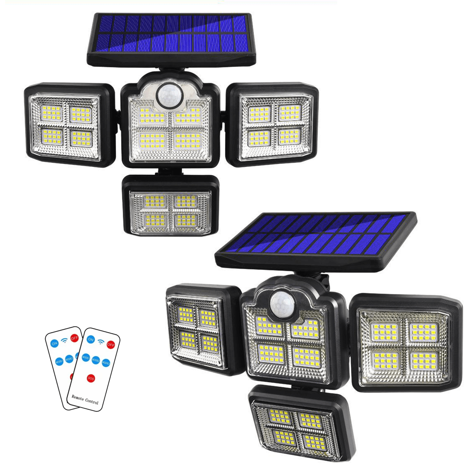 2-Pack Solar Flood Lights for Outside 198LED Motion Activated Security Lights, Separate Solar Panel, 3 Adjustable Head 360°° Wide Lighting Angle, IP65 Waterproof Wall Lamp for Porch Yard Garage