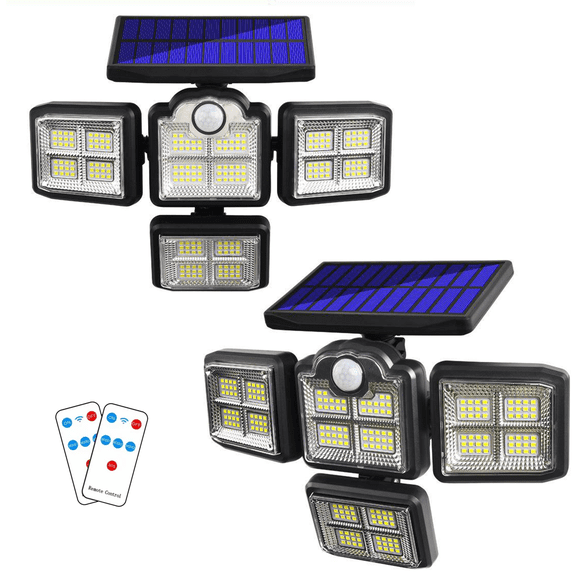2-Pack Solar Flood Lights for Outside 198LED Motion Activated Security Lights, Separate Solar Panel, 3 Adjustable Head 360 Wide Lighting Angle, IP65 Waterproof Wall Lamp for Porch Yard Garage
