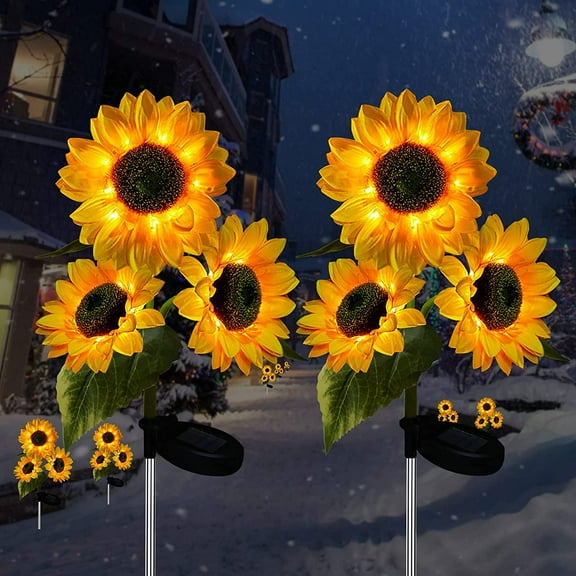 2 Pack Solar Flower Lights Outdoor Garden Decor, Sunflower Solar Stake Lights with 3 Flowers Waterproof LED Solar Powered Lights for Patio Lawn Garden Yard Pathway Decoration, Yellow