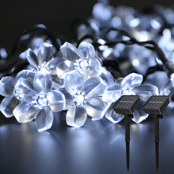 2 Pack Solar Flower Lights Outdoor Waterproof,4x50 LEDs Decorating String Light With Stake,Auto On/Off,2 Lighting Modes,Outside Fairy Lights For Garden,Balcony,Patio,Fence, Cool White