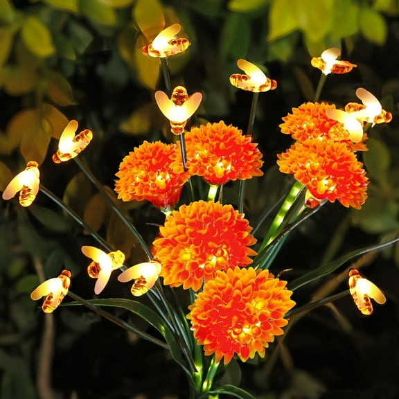 2 Pack Solar Garden Lights, Latest Swaying Flower And Bee Lights, Swaying With The Wind, Solar Outdoor Lights, Courtyard Channel Decoration