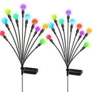 GLUAAE 2 Pack Solar Garden Lights, Starburst Swaying Light, Outdoor Decorative Solar Lights, Color Changing 10 LED Path Lights for Patio Yard (Color)