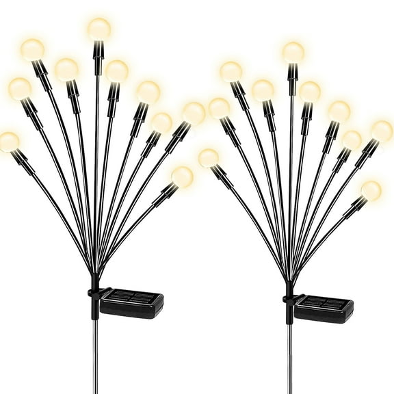 2 Pack Solar Garden Lights, Starburst Swaying Light, Outdoor Decorative Solar Lights, Warm White 10 LED Path Lights for Patio Yard Decoration