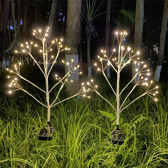 2-Pack Solar Garden Stake Lights with Copper Wire Trees for Outdoor Christmas Decoration, Energy-Efficient LED String Lights for Illuminating Pathways, Courtyards white