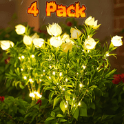 4 Pack Solar Garden Flowers,Waterproof LED Solar Flower,Solar Gardenia Lights with 44 White Warm Light,Solar Garden Lights for Garden Lawn Courtyard25.59 in,PE