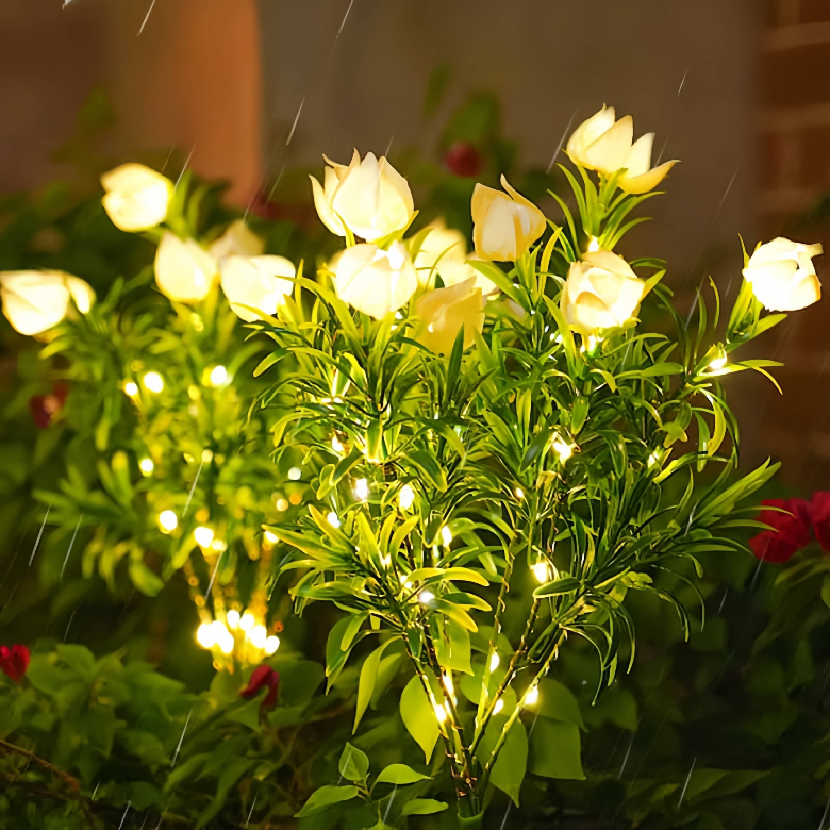 2 Pack Solar Garden Flowers,Waterproof LED Solar Flower,Solar Gardenia Lights with 22 White Warm Light,Solar Garden Lights for Garden Lawn Courtyard(25.59 in,PE)
