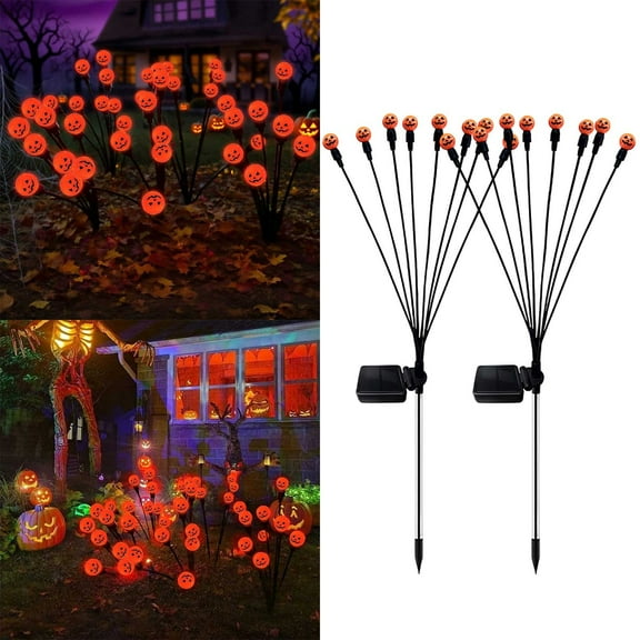 2-Pack Solar Halloween Pumpkin Lights  Waterproof LED Garden Stakes (Auto On/Off, Decorative Party Lights for Yard & Pathway)