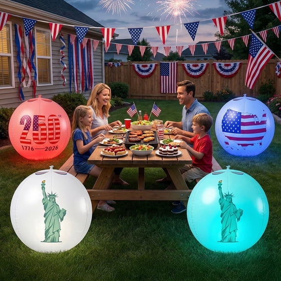 2 Pack Solar Lights Outdoor LED Floating Pool 16” Inflatable Color Changing Glow Balls with Remote 3-in-1 IP68 Waterproof Solar Pool Lawn Hanging Garden Lights for Backyard Patriotic Decor