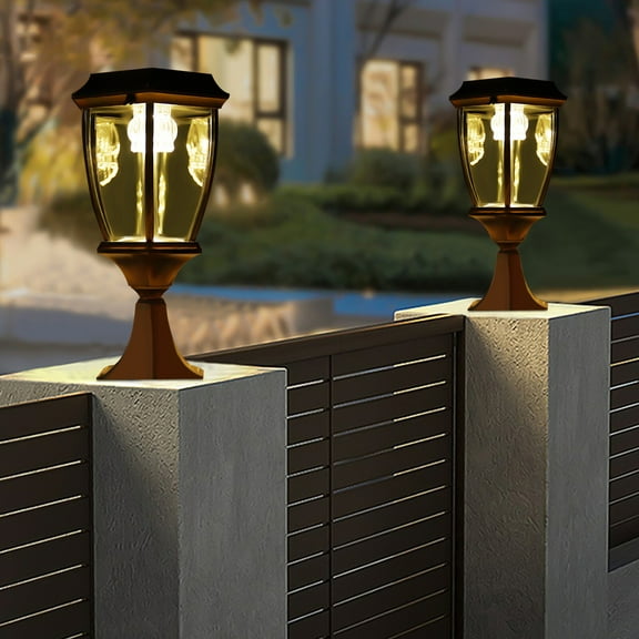 2-Pack Solar LED Post Light Lamp Yard Driveway Fence Outdoor Pillar Lights Lamps