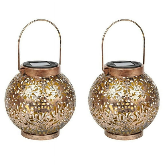 2 Pack Solar Lantern for Outdoors, Metal Solar Lights Solar Lantern Warm White IP55 Waterproof Hanging Ga