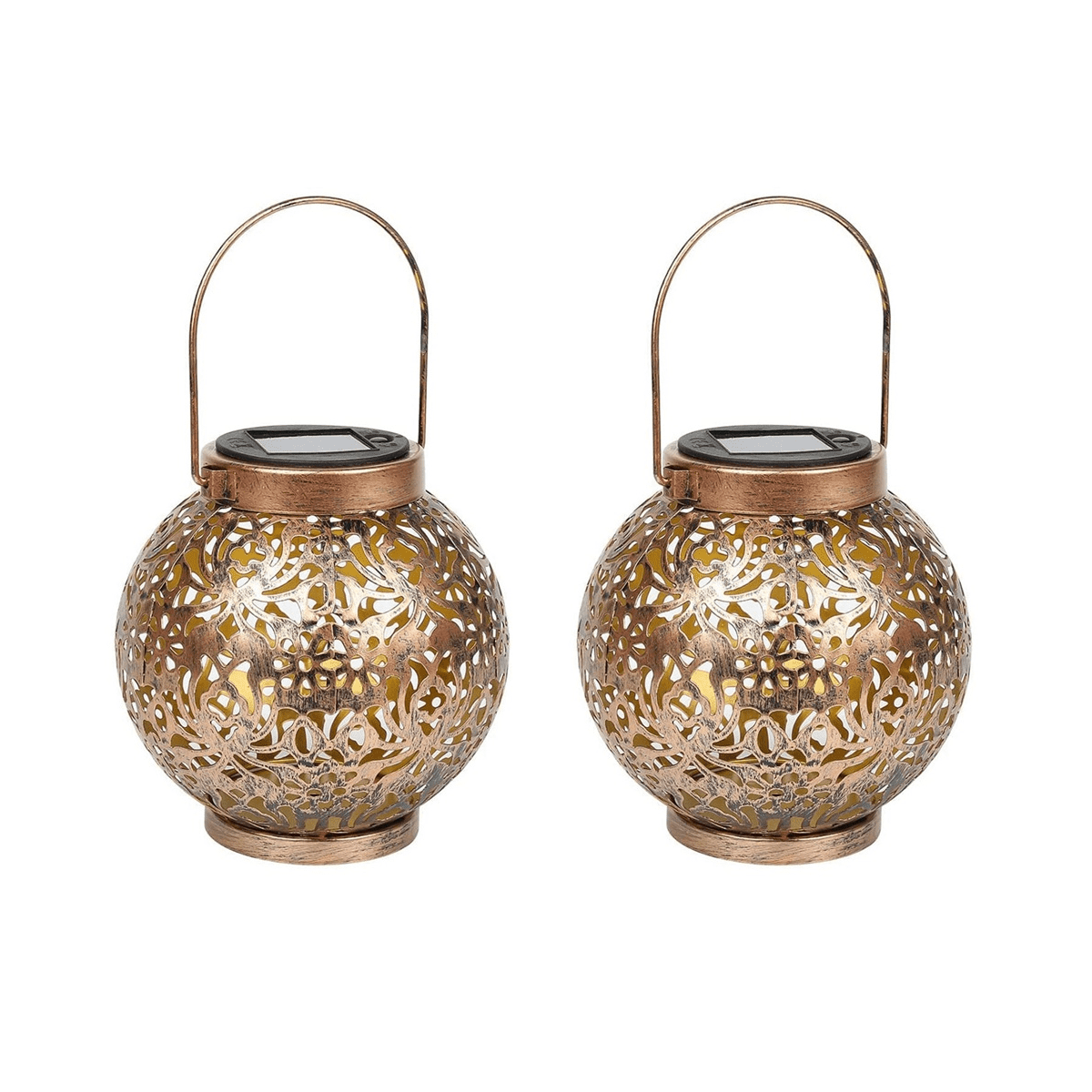 2 Pack Solar Lantern for Outdoors, Metal Solar Lights Solar Lantern