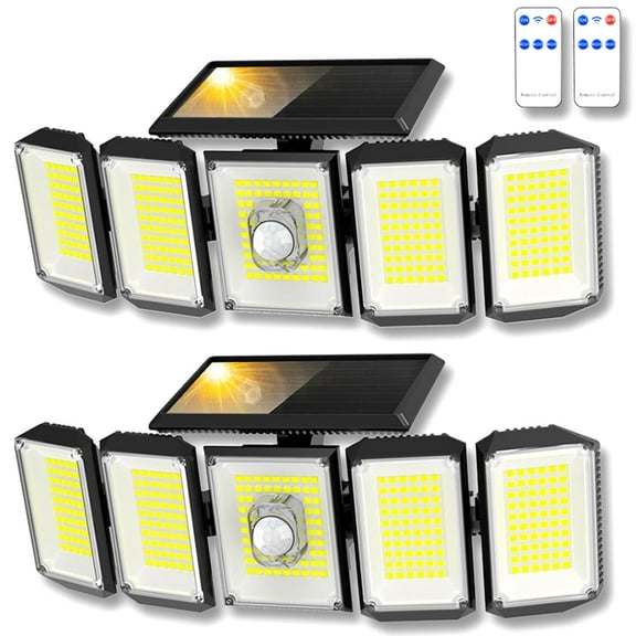 2 Pack Solar Lights Outdoor 300 LED 7000K Motion Sensor Lights, 5 Heads Waterproof Security Solar Flood Lights, 270 Wide Angle Illumination Wall Lights for Yard,Garage,Patio Entryways