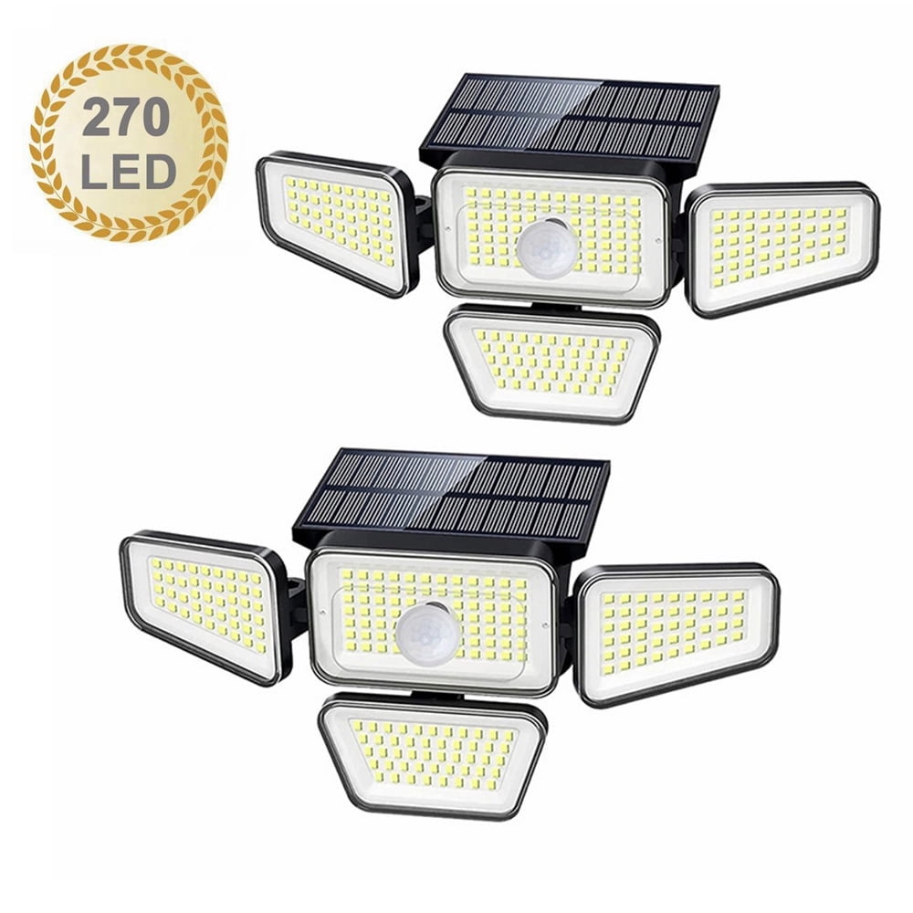 2-Pack Solar Lights Outdoor,4 Heads 2500LM 270 LED Motion Sensor Security Lights,IP65 Waterproof,270°Wide Angle Flood Wall Lights with 3 Modes for Patio Yard Garden