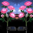 thumbnail image 1 of 2 Pack Solar Lights Outdoor Garden Decor Rose Stake Lights, Waterproof Realistic Artificial Flowers for Outdoor Flower Bed Patio Yard Pathway Memorial Cemetery Grave Decorations, Pink, 1 of 6