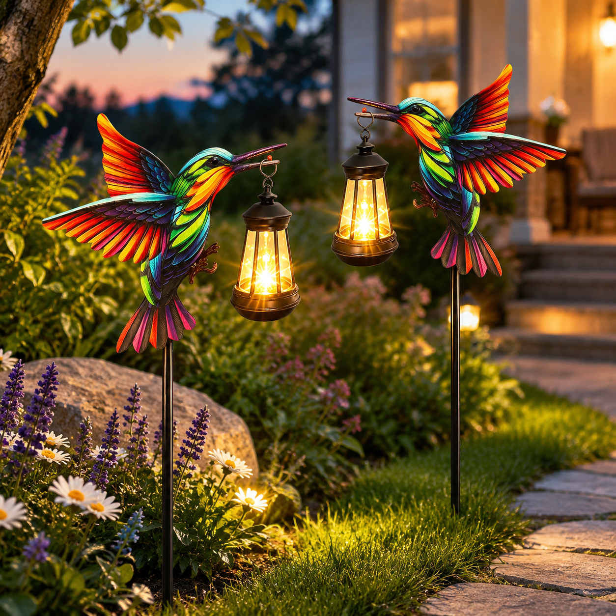 Solar 556 2 Pack Solar Lights Outdoor Hummingbird Garden Stakes With Lanterns ...