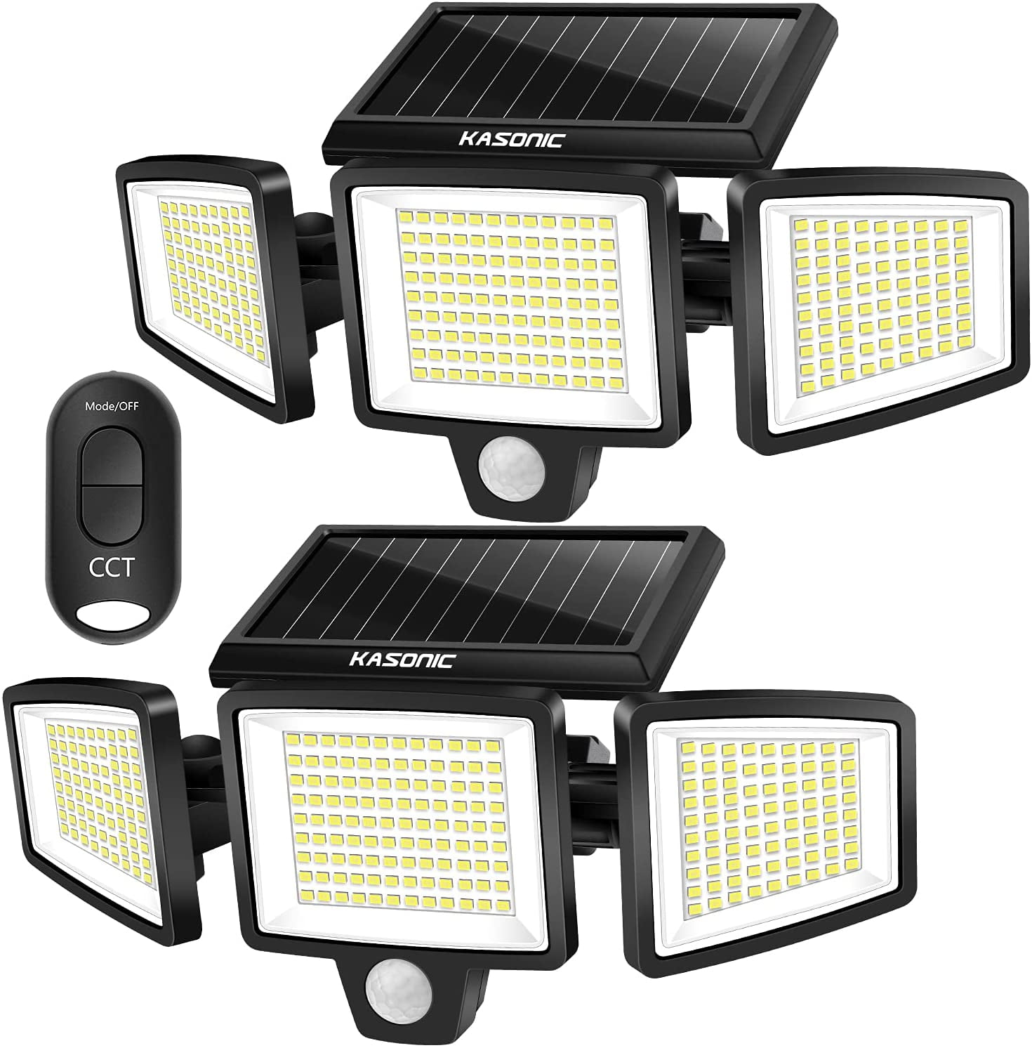 K KASONIC Solar Flood Lights, 2500LM Super Bright Motion Sensor with  Remote, IP65 Waterproof Solar Security Spot Lights with 15Ft Cable for  Patio, Garage, Porch, Yard, 2 Pack 