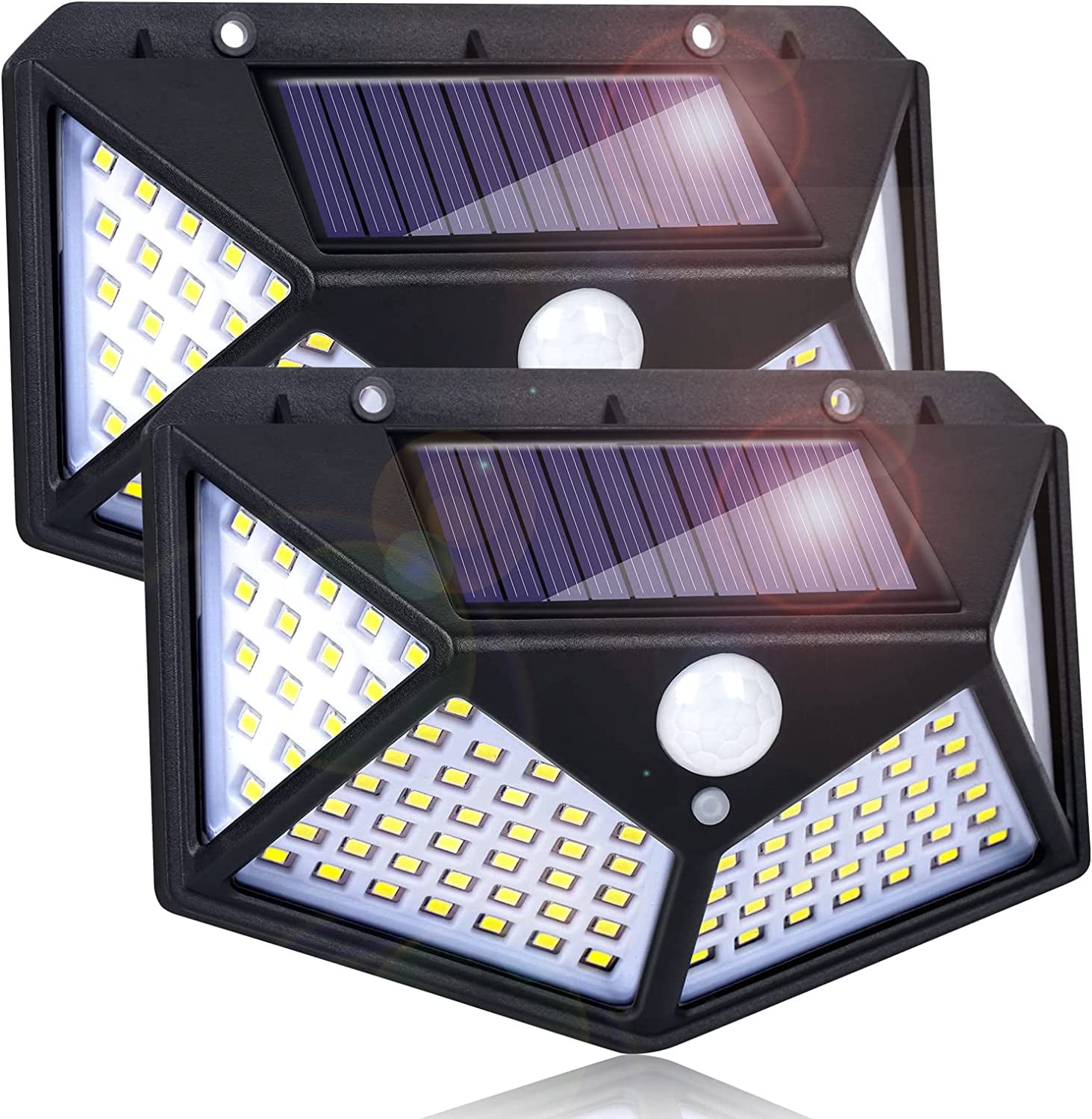 Black Solar Powered LED Pathway Lights with Motion Sensor, 2 Pack