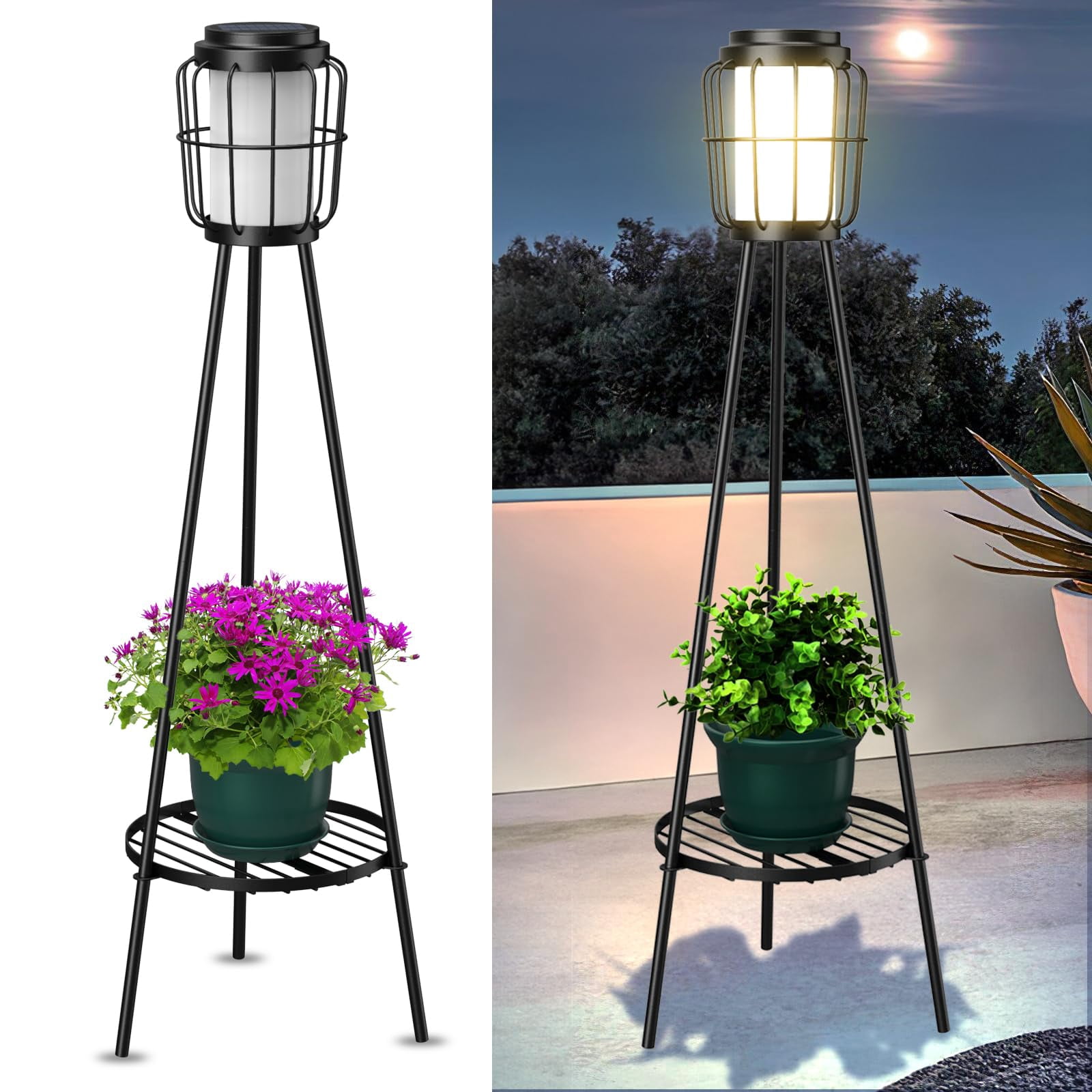 Large Metal Glass Solar Flowers Yard Art, Garden Solar Lights Outdoor,Solar Powered Stake Lights,Decorative Garden Lights For Walkway,Pathway,Yard,Lawn, 2Pack