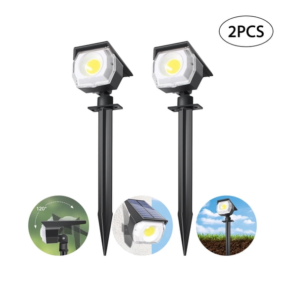 2 Pack Solar Lights Outdoor Waterproof IP65, 3 Brightness Modes Solar Landscape Lighting with 120 Adjustable Head, Garden Solar Lights for Pathway Walkway Yard Driveway Decoration, Auto Dusk to Dawn