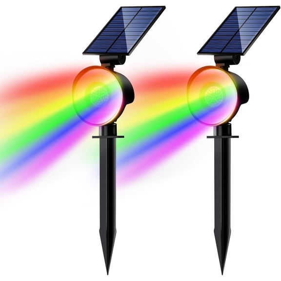 2 Pack Solar Lights Outdoor Waterproof, LED Solar Spot Lights with 3 Modes, RGB Landscape Spotlights for Garden Yard Trees