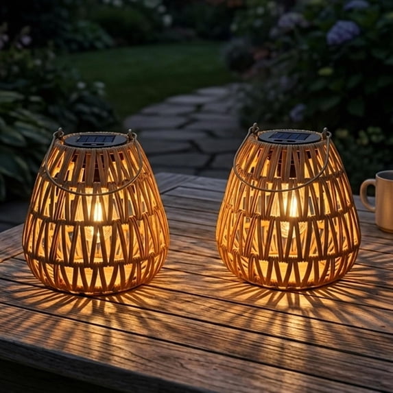 2 Pack Solar Lights Outdoor Waterproof, Rattan Solar Lantern, Hanging ...