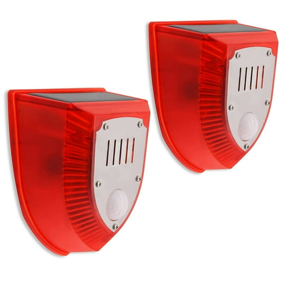 2-Pack Solar Motion Sensor Alarm Light - 129dB Gunshot & Dog Barking Sound, IP65 Waterproof, Outdoor Security Light for Yard, Farm, Barn - Solar Powered, Easy Install