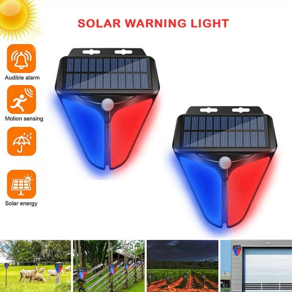 2 Pack Solar Motion Sensor Alarm Light, 90DB Siren Strobe Light with 4 Modes, Waterproof Outdoor Security Light for Farm, Yard, Villa & Fence