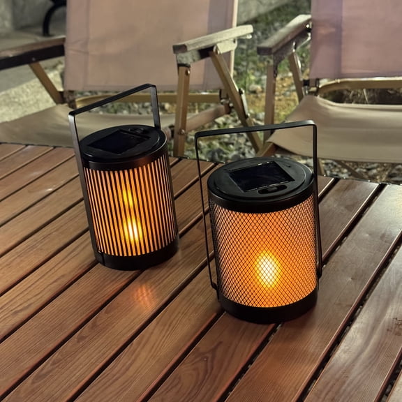 2 Pack Solar Outdoor Lanterns Waterproof LED Flame Effect Mesh Hanging Lights for Patio Yard Pathway Indoor Outdoor Decor
