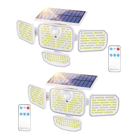 2 Pack Solar Outdoor Lights 286 LED 4 Heads Security Lights with Remote Control 300° Wide Angle Flood Wall Lights Motion Sensor Lights IP65 Waterproof with 3 Modes for Garden Fence Yard Deck