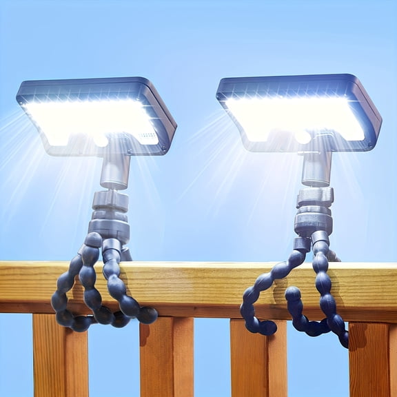 2 Pack Solar Outdoor Lights | Flexible Octopus Tripod Motion Sensor, 600 Lumens, Dual Charging, IP65, For Camping, Fence, Balcony - Plastic, Semi Flush Mount, Light Sensor Control