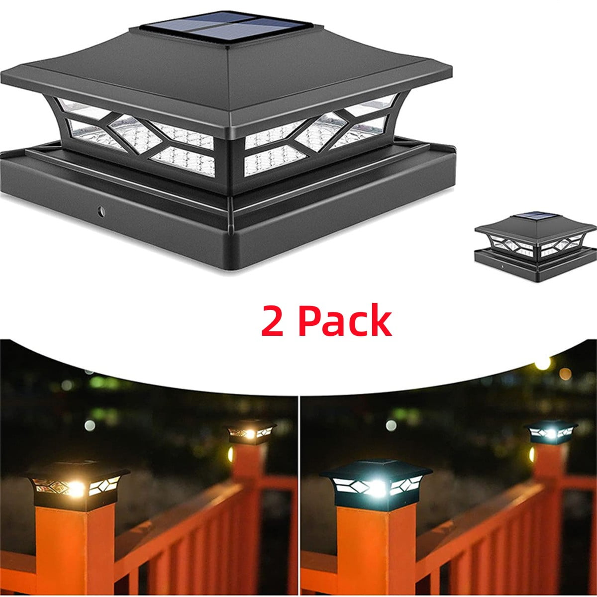 2Pack Solar LED Post Cap Lights, Waterproof, 2 Color Modes, for 4x4