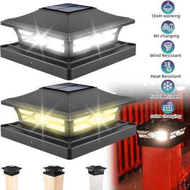 2 Pack Solar Post Cap Lights,Kepeak 4x4 6x6 Outdoor LED Fence Post Cap Lights, 2 Color Modes Solar Powered Deck Lights for Dock Waterproof, fit for Wooden/Vinyl Posts